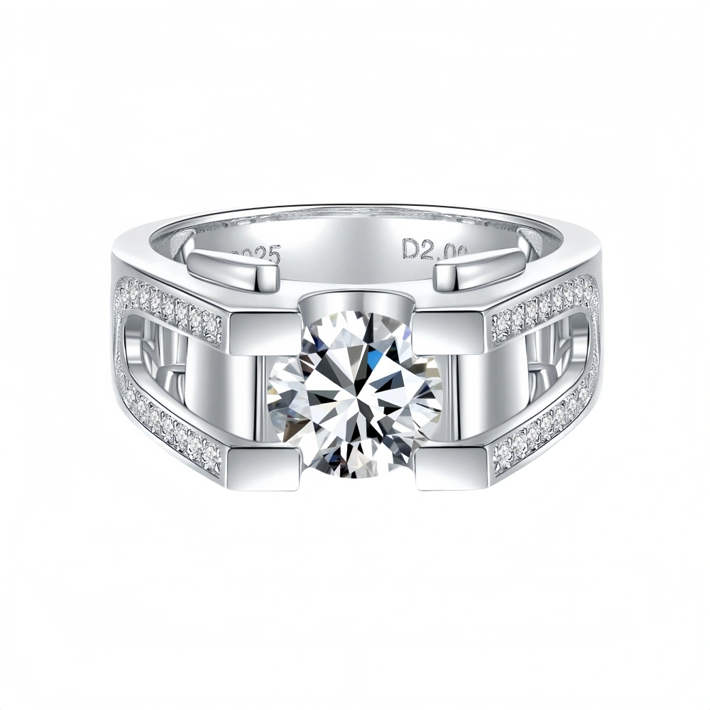 Veeie Veein Brand Designer S 925 Sterling Silver  2-Carat Ring Stone Hip-Hop Chain Cuban Men GRA Certificate Ring Jewelry