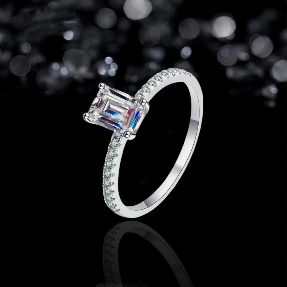 Veeie Veein Brand Designer S925 Sterling Silver GRA Certificate Ring Female Full Inlay 5*7 Moissanite Sugar Ring Jewelry