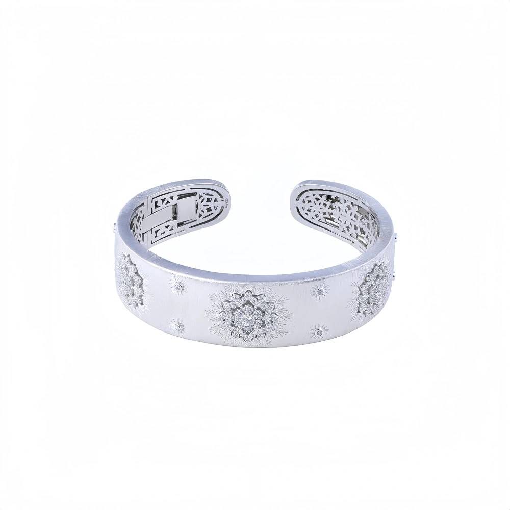 MuShan Luxury Brand 18K Gold Plated Brushed Gold Zircon Bangle 925 Sterling Silver Opening Bracelets Party Jewelry