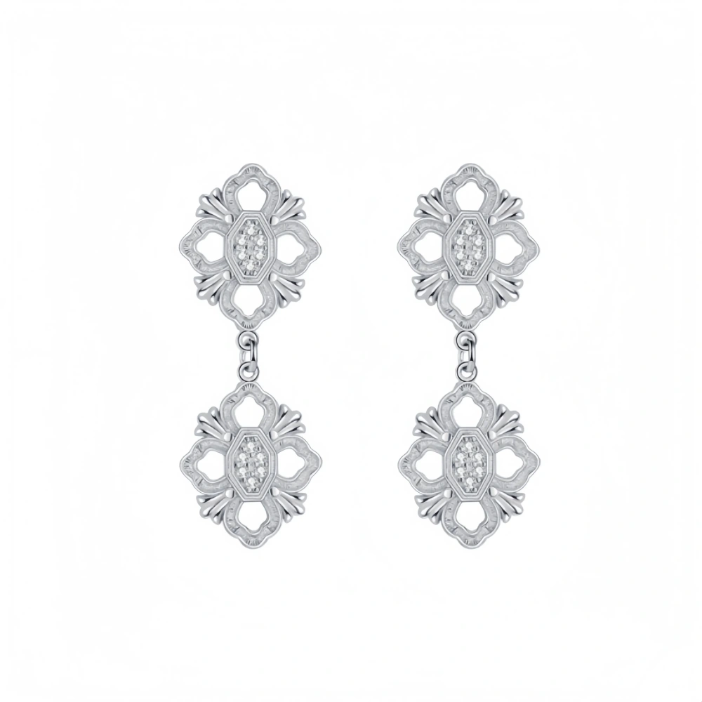 Mushan Luxury Brand S925 Sterling Silver Tang Grass Pattern Retro Court Style Italian Buchi Style Earrings And Pendants
