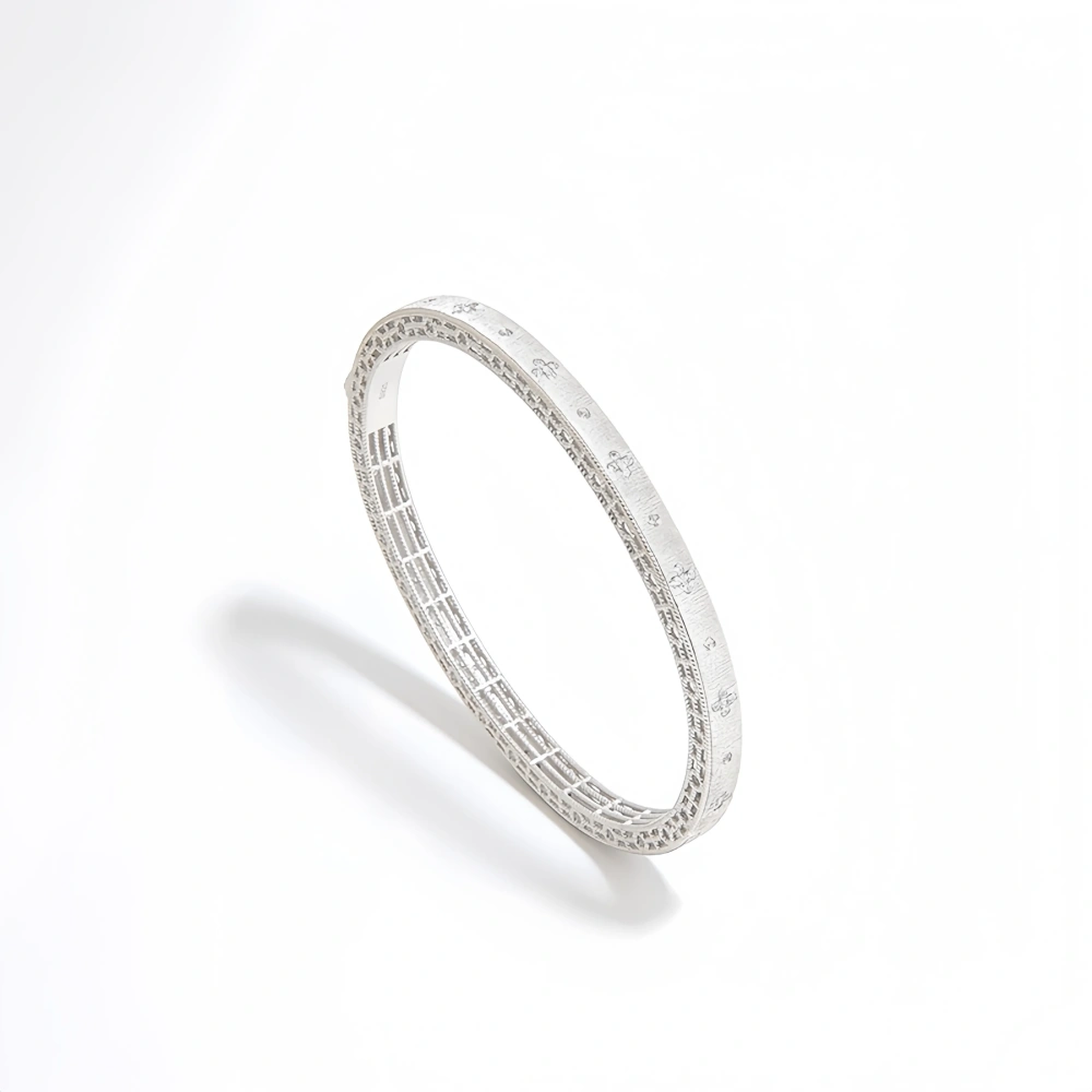 Mushan Luxury Brand Four Leaf Clover Ltalian Brushed Gold Craft Bangle 18K Gold Plated 925 Sterling Silver Bangles Fine Jewelry