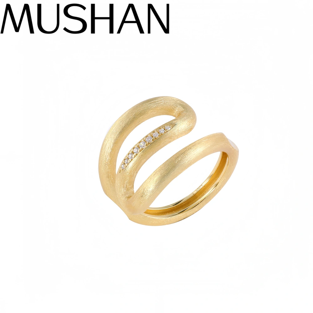 Mushan Luxury Brand Lrregular Shaped Diamond Studded Ring 18K Gold Plated Zircon Diamond 925 Sterling Silver Rings Fine Jewelry