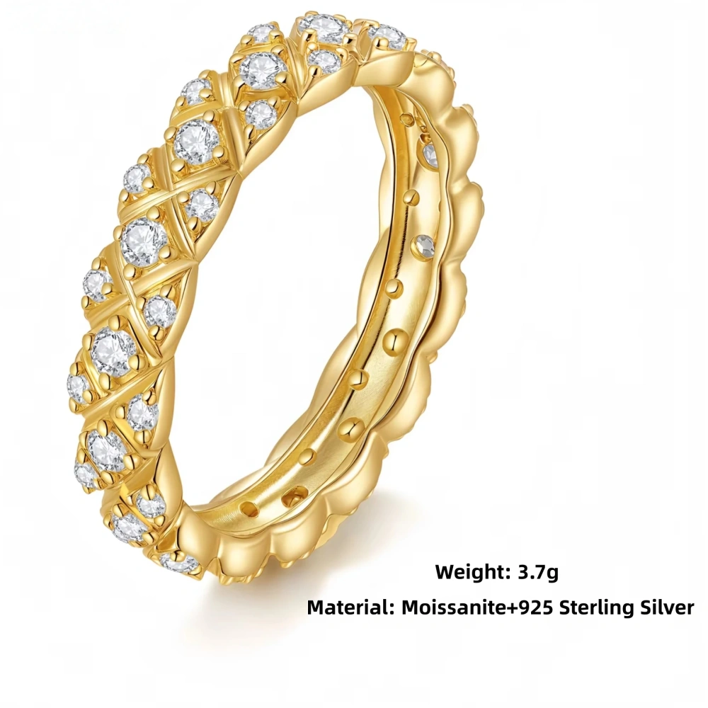 Veeie Veein Luxury Brand S925 Sterling Silver Ring GRA Certificate Moissanite Diamond-Patterned Women'S Style Accessory