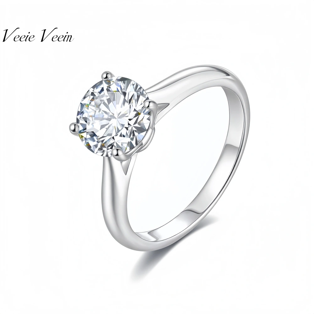 Veeie Veein Luxury Brand S925 Sterling Silver Ring GRA Certificate 2-Carat Moissanite Engagement Ring Simple Accessories
