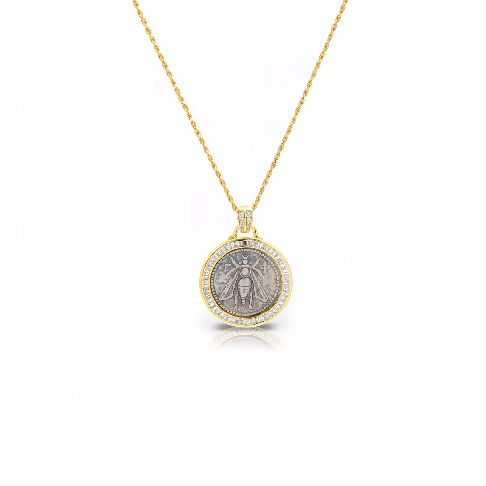Mushan Luxury Brand Retro Style S925 Sterling Silver Exquisite Embossed Ancient Coin Bee Pendant WomenS Necklace Jewelry