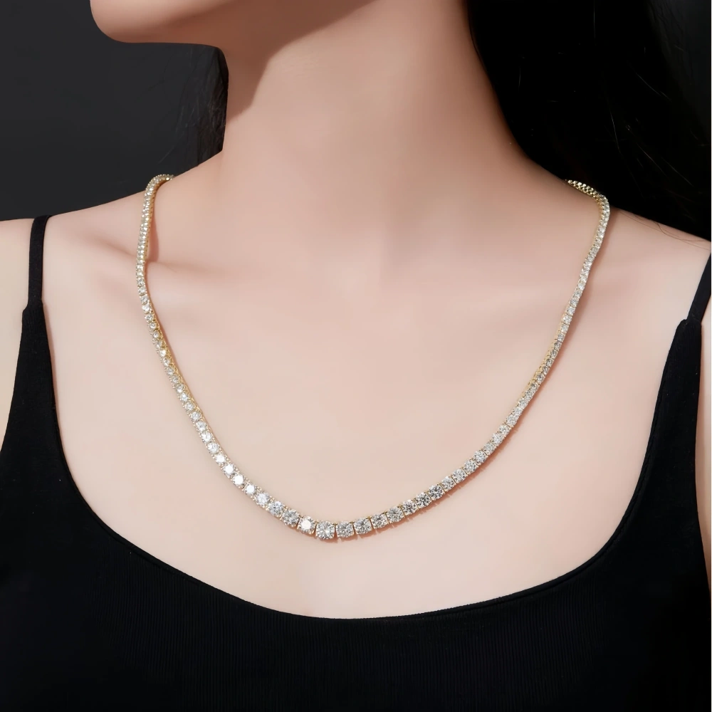 Veeie Veein Luxury Brand S925 Sterling Silver Necklace Tennis Chain Collarbone Chain Gradient Hot-Selling Ins-Style Necklace