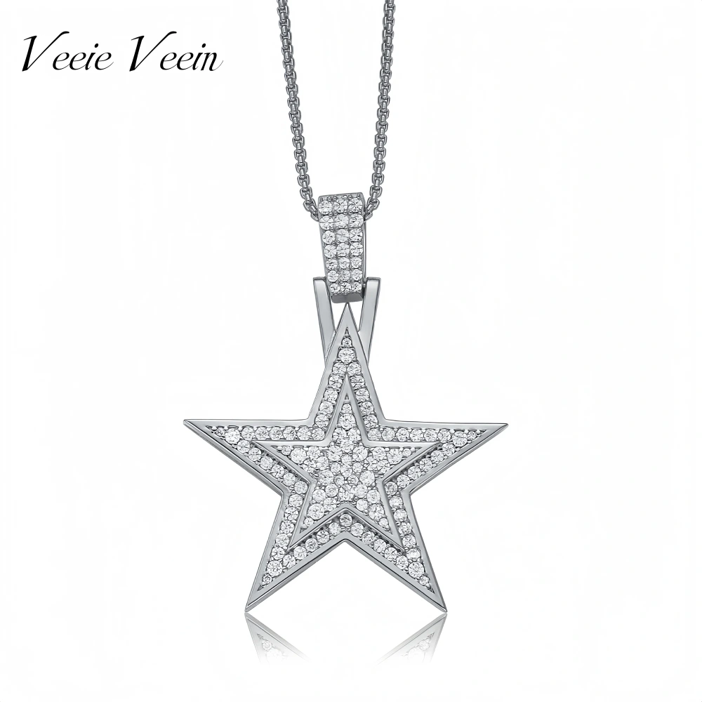 Veeie Veein Luxury Brand High Quality S925 Sterling Silver Pendant Fully Set With Moissanite And Is Five Pointed Star Jewelry
