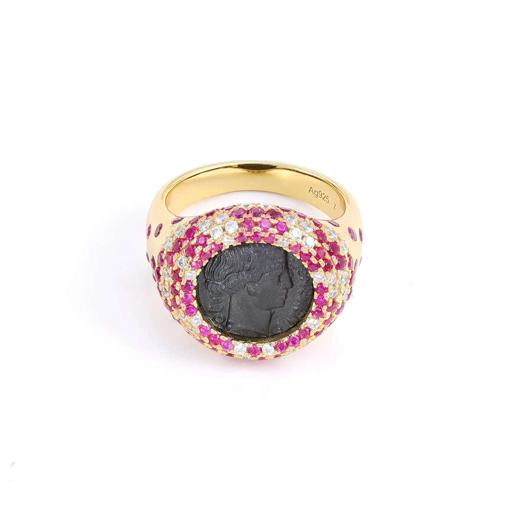 Mushan Luxury Brand Full Diamond Inlaid Lucky Goddess Ancient Coin Ring S925 Sterling Silver Women Fashion Ring Jewelry