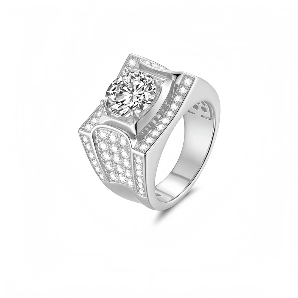 Veeie Veein Luxury Brand S925 Sterling Silver Set With 3-Carat Moissanite Ring Men'S Hip-Hop Sterling Silver Accessory