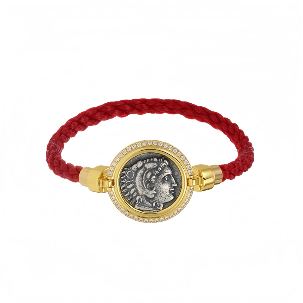 Mushan Luxury Brand 18k Gold Plated Antique Coin Red Rope Blue Rope Bracelet 925 Sterling Silver Bracelets Fine Jewelry