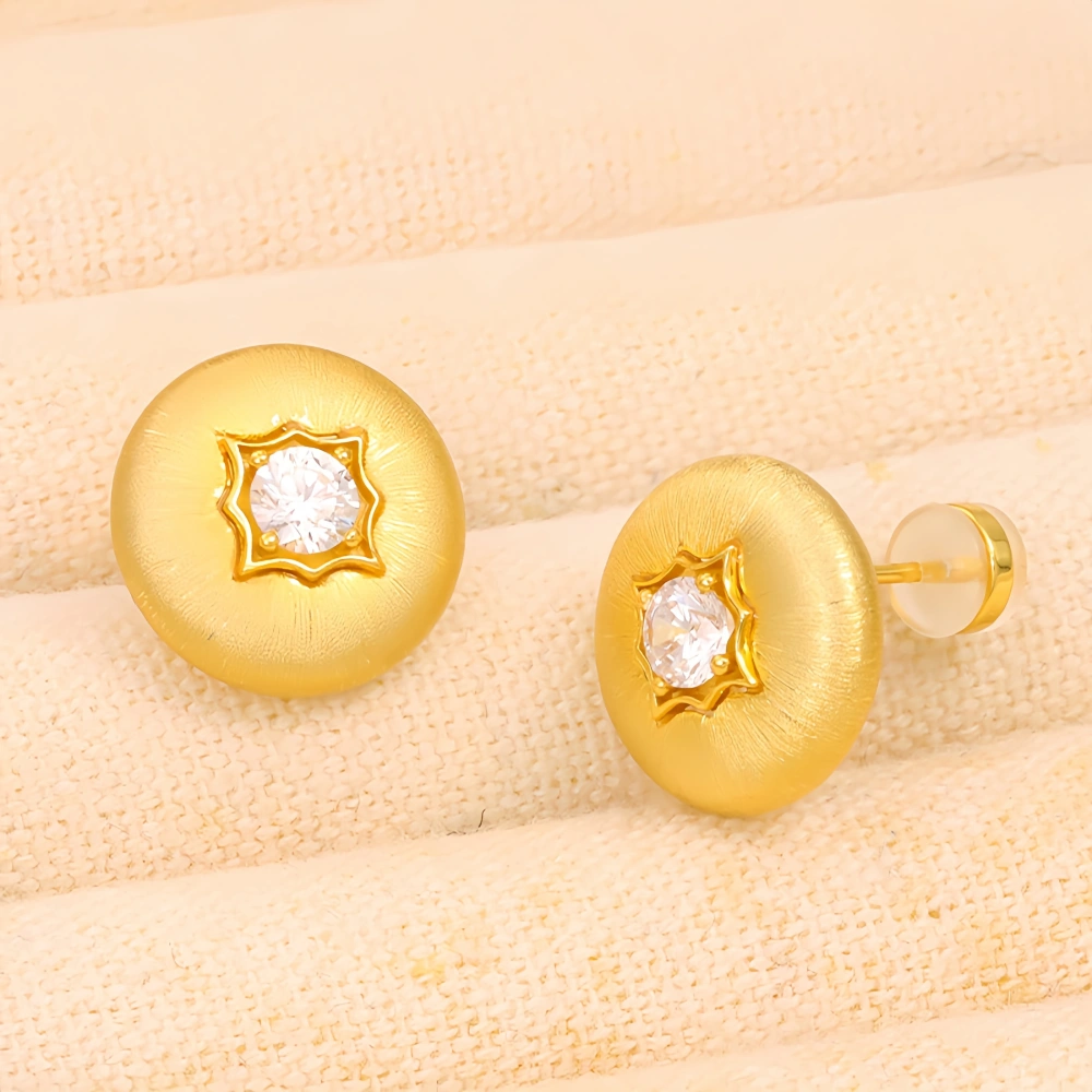 MuShan Luxury Brand Vintage Italian Brushed Gold Round Bead Earrings 18K Gold Plated 925 Sterling Silver Drop Earrings Jewelry