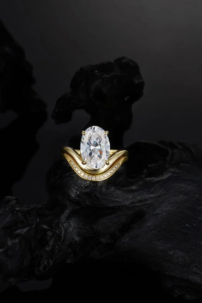 Veeie Veein Luxury Brand S925 Sterling Silver Ring GRA Certificate Light Luxury Oval Pigeon Egg Layering Set Ring Jewelry