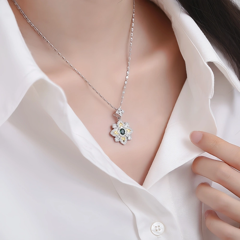 Mushan Luxury Brand S925 Sterling Silver Italian Retro Court Style Lace Hollowed-Out Snowflake Pendant Necklace