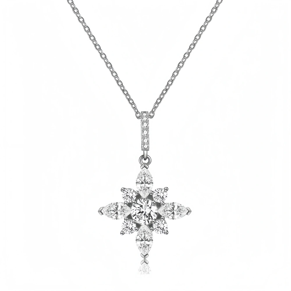 Veeie Veein Luxury Brand S925 Sterling Silver Moissanite Necklace Snowflake Pendant Accessory For Women Necklace Jewelry