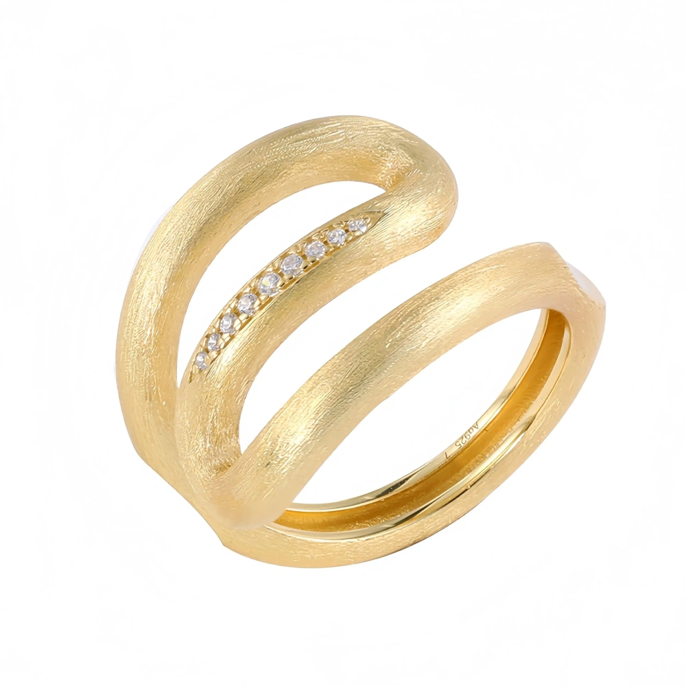 Mushan Luxury Brand Lrregular Shaped Diamond Studded Ring 18K Gold Plated Zircon Diamond 925 Sterling Silver Rings Fine Jewelry