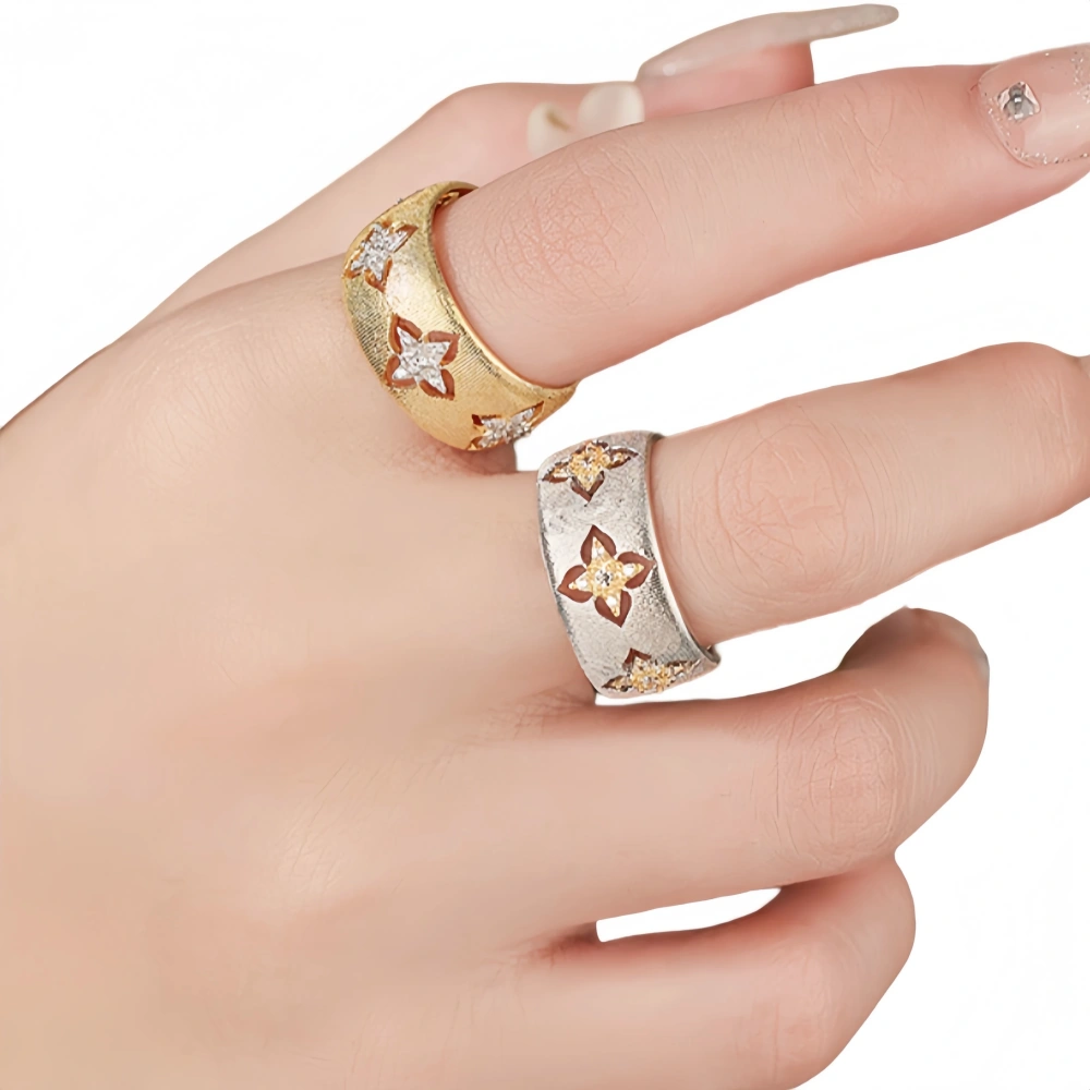 MuShan Luxury Brand 925 Sterling Silver Ring Italian Wire Drawing Process 18k Gold Plated Hollow Design Women Adjustable Rings