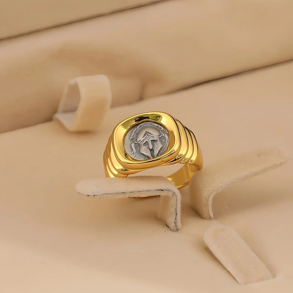 Mushan Luxury Brand High Quality Spartan Ancient Coin Ring With Pure Silver Gold Plating Women Fashion Ring Jewelry