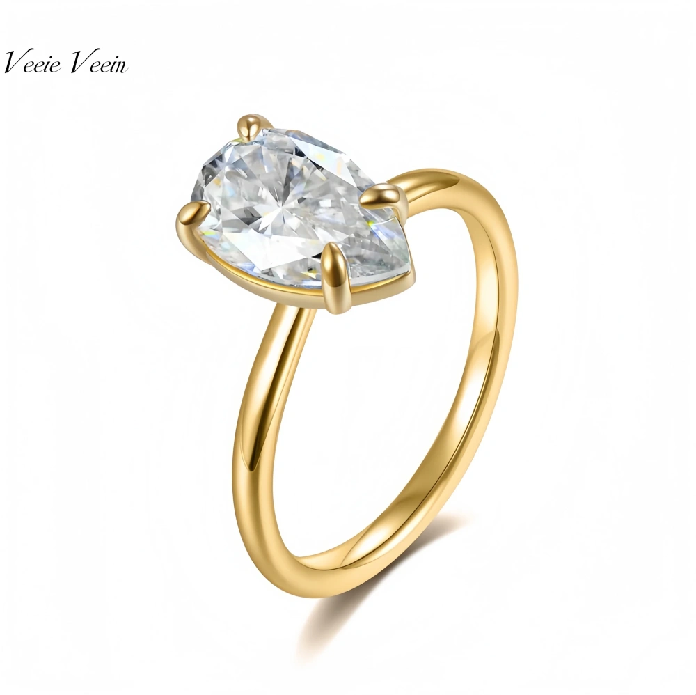 Veeie Veein Fashion S925 Sterling Silver Ring Moissanite GRA Certificate Water Droplet Claws Ring Trend Ring Jewelry