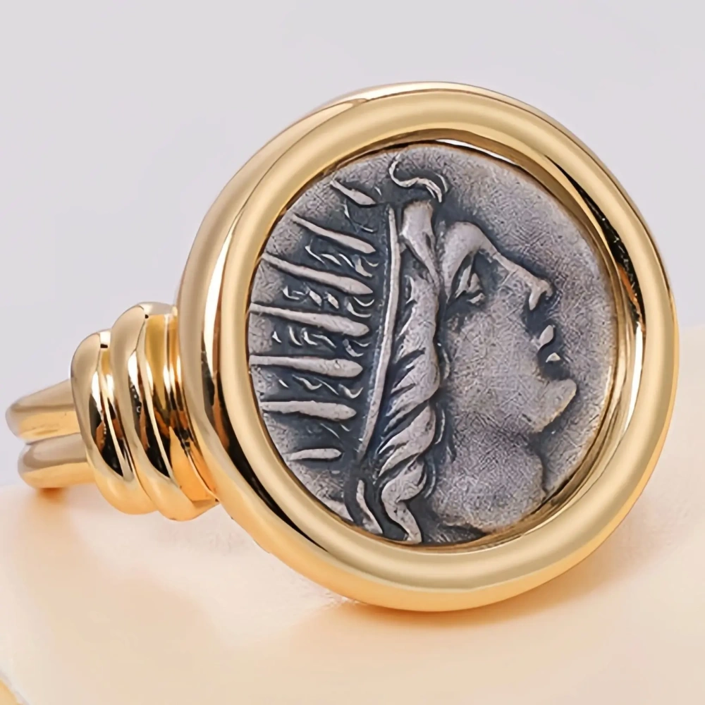 Mushan Luxury Brand Sun God Apollo Ancient Coin Ring For Women 18K Gold Plated 925 Sterling Silver Party Rings Jewelry