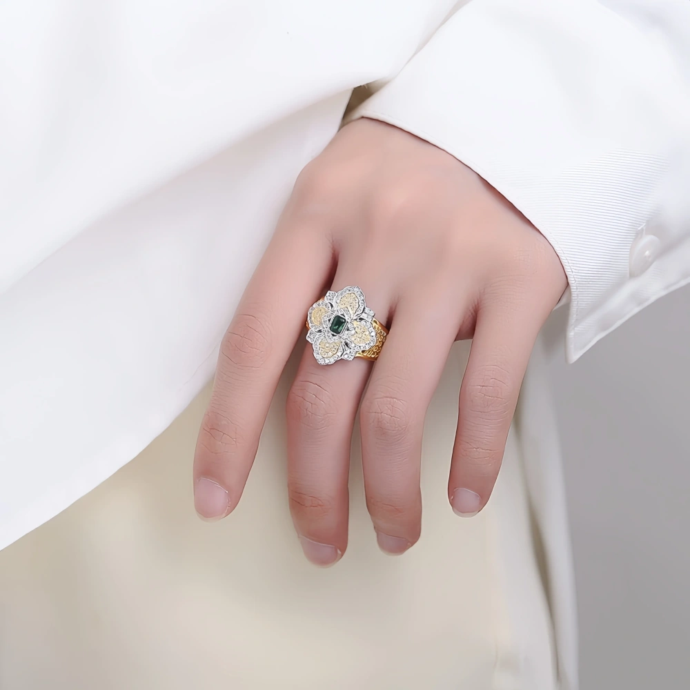Mushan Luxury Brand Sterling Silver S925 Italian Brushed And Hollowed-Out Honeycomb Snowflake Ring With Court Style Design