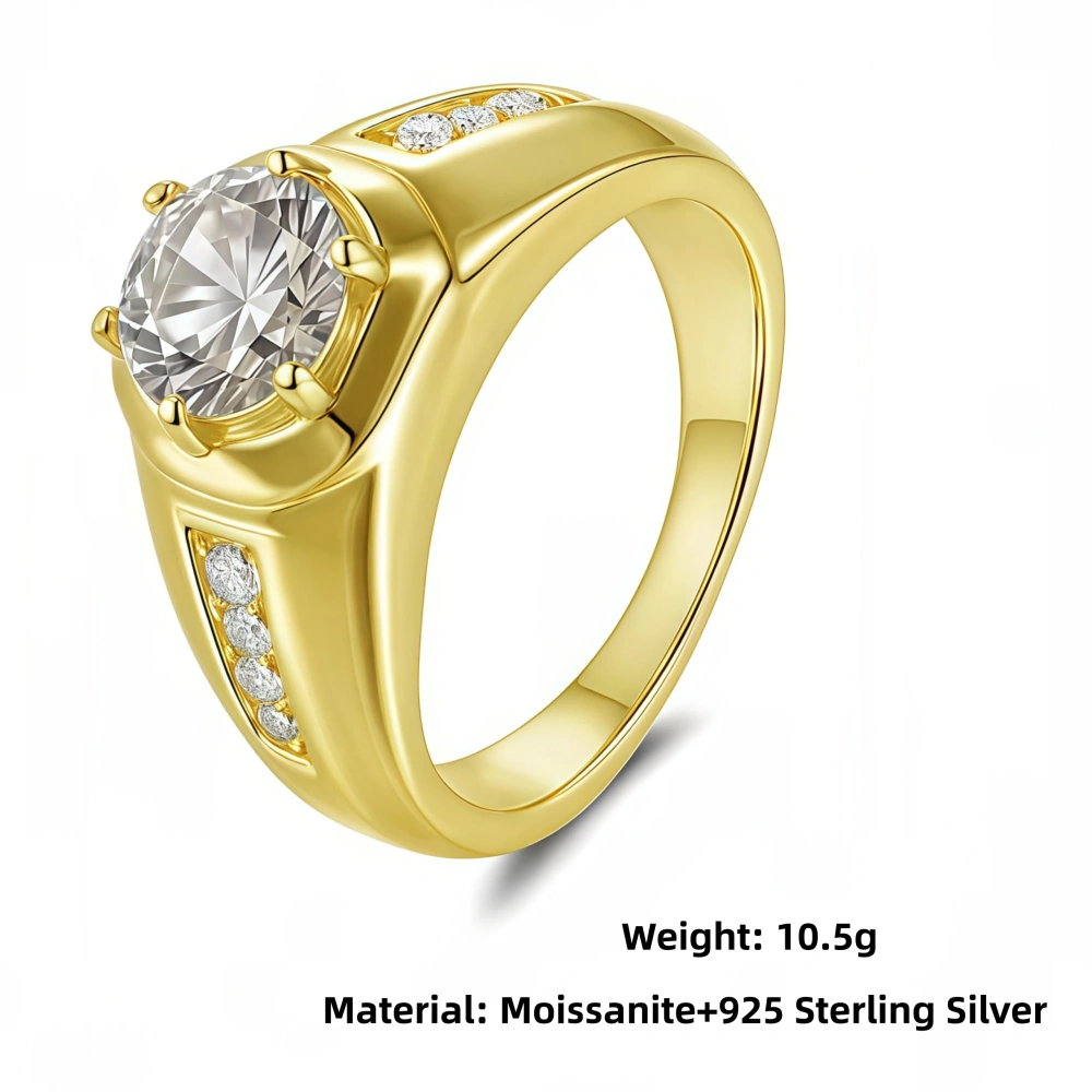Veeie Veein Luxury Brand S925 Sterling Silver 2-Carat Moissanite Ring Business Dazzling And High-End Men'S Ring