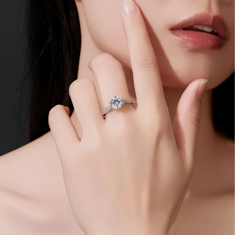 Veeie Veein Luxury Brand New Products GRA Certificate S925 Sterling Silver Classic Six-Prong Mossan Women Ring Jewelry