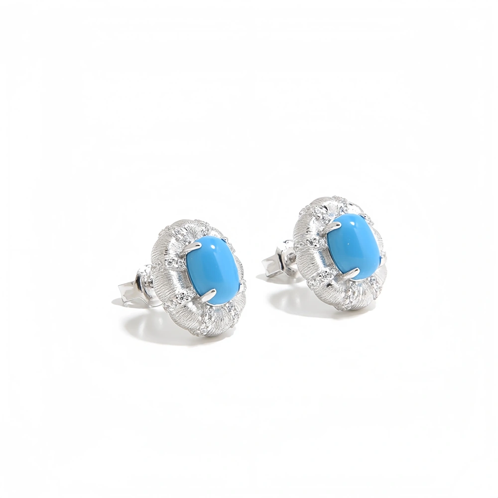 Mushan Luxury Brand S925 Silver Gold-Plated Retro Italian Hand-Brushed Turquoise Unique And Niche Earrings For Women