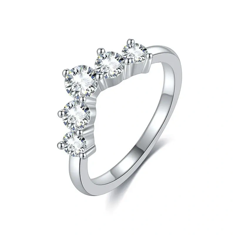 Veeie Veein Luxury Brand S925 Sterling Silver Ring V-Shaped Arrangement All-Moissanite Ring GRA Certificate  Ring Jewelry