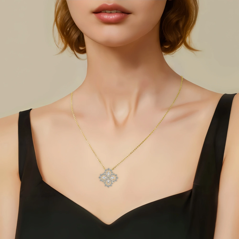 Veeie Veein Luxury Brand S925 Sterling Silver Four-Leaf Clover Necklace With Moissanite And Flower Accessories Jewelry