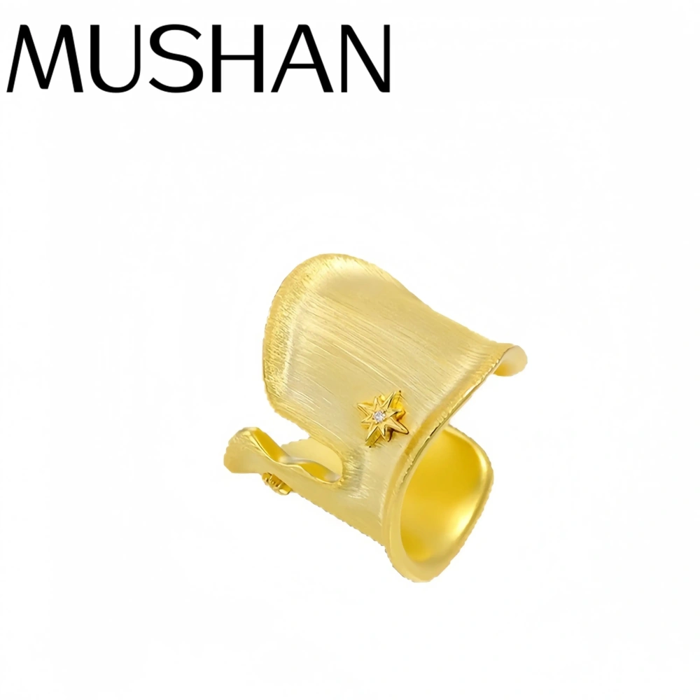 Mushan Luxury Brand New Gold Geometric Irregular Brushed Wide Open Ring For Women Fashion Zircon Gemstones Ring Jewelry