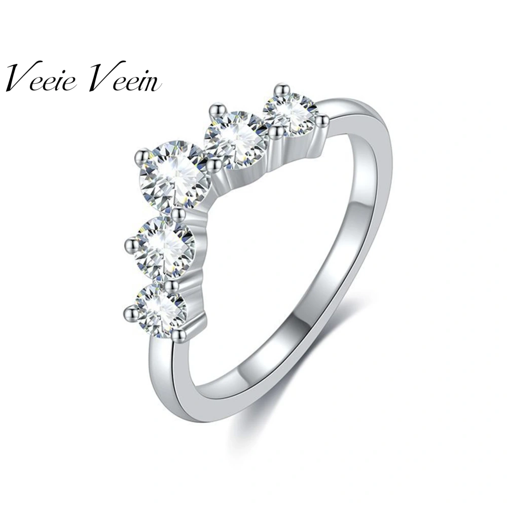Veeie Veein Luxury Brand S925 Sterling Silver Ring V-Shaped Arrangement All-Moissanite Ring GRA Certificate  Ring Jewelry