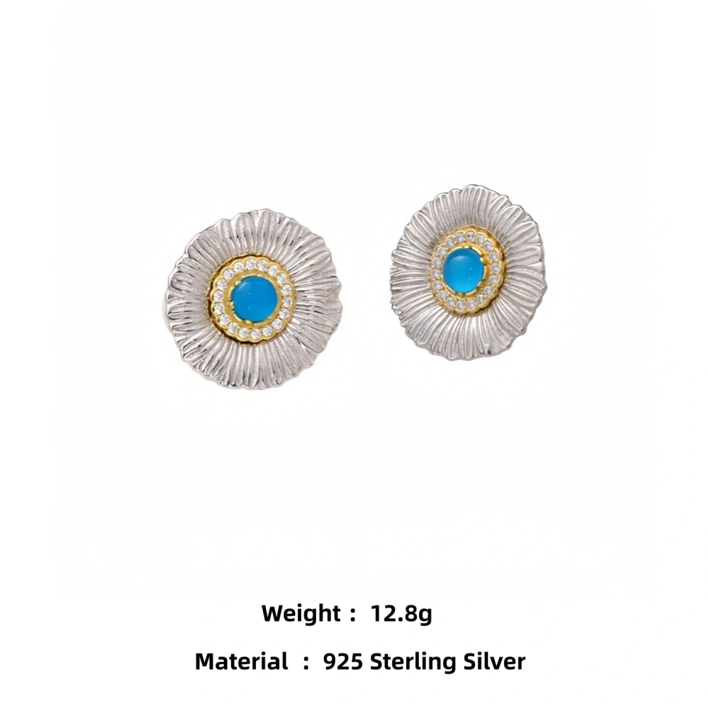 Mushan Luxury Brand Daisy Blue Agate Zircon Earrings 925 Sterling Silver Stud Earrings Fashion Jewelry Accessories