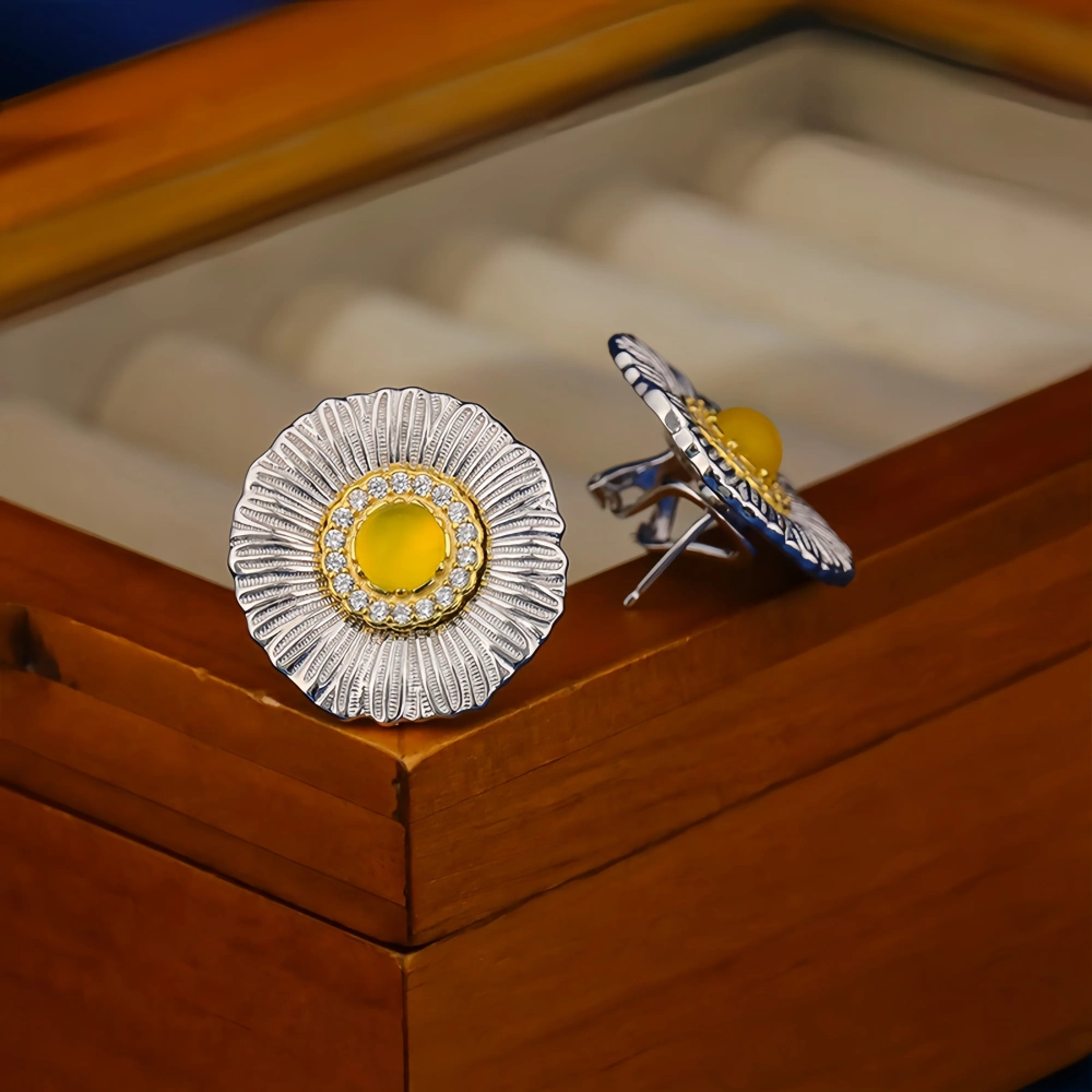 Mushan Luxury Brand Daisy Blue Agate Zircon Earrings 925 Sterling Silver Stud Earrings Fashion Jewelry Accessories