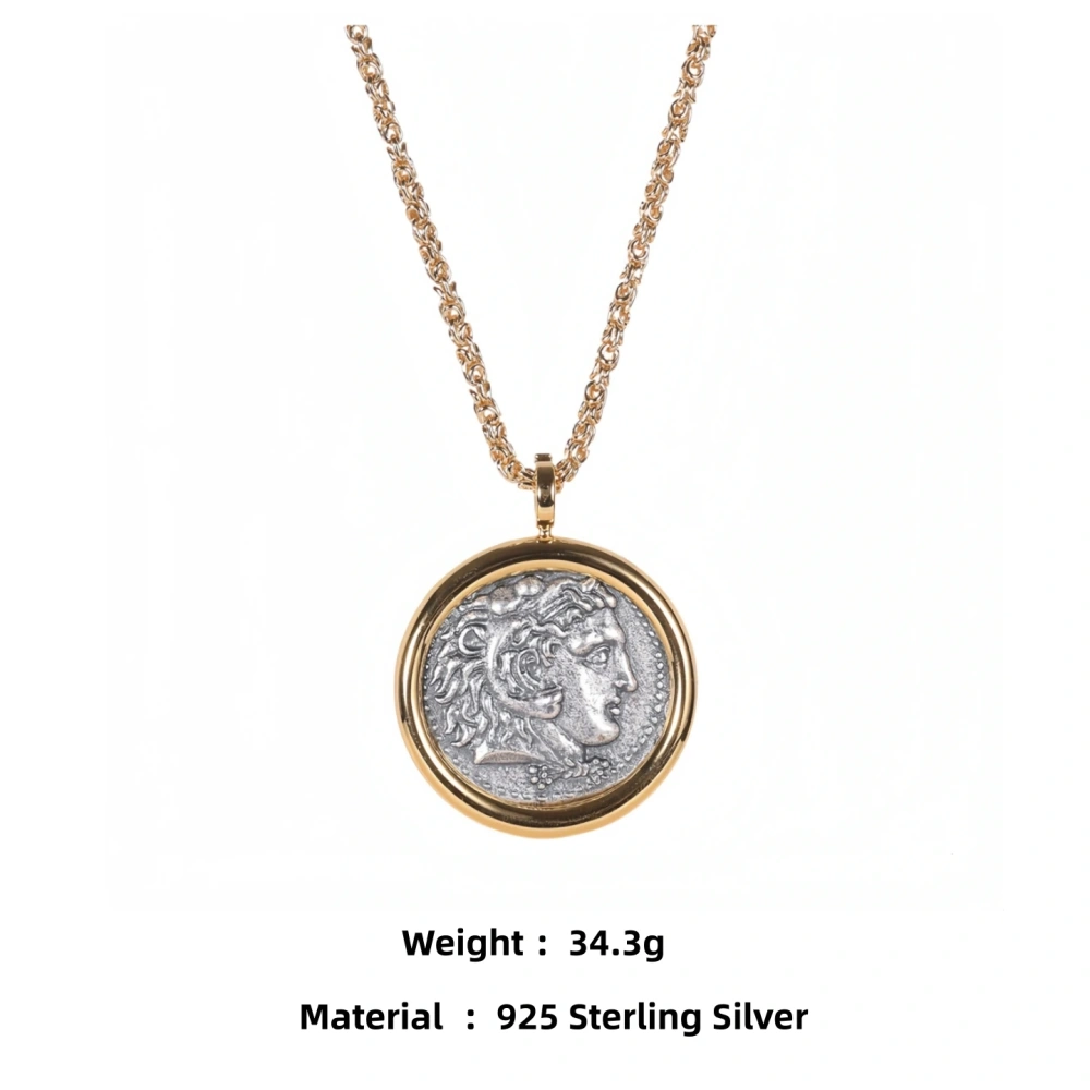 Mushan Luxury Brand S925 925 Sterling Silver Hercules Ancient Coin Necklace 18k Gold Plated Necklaces Fine Jewelry