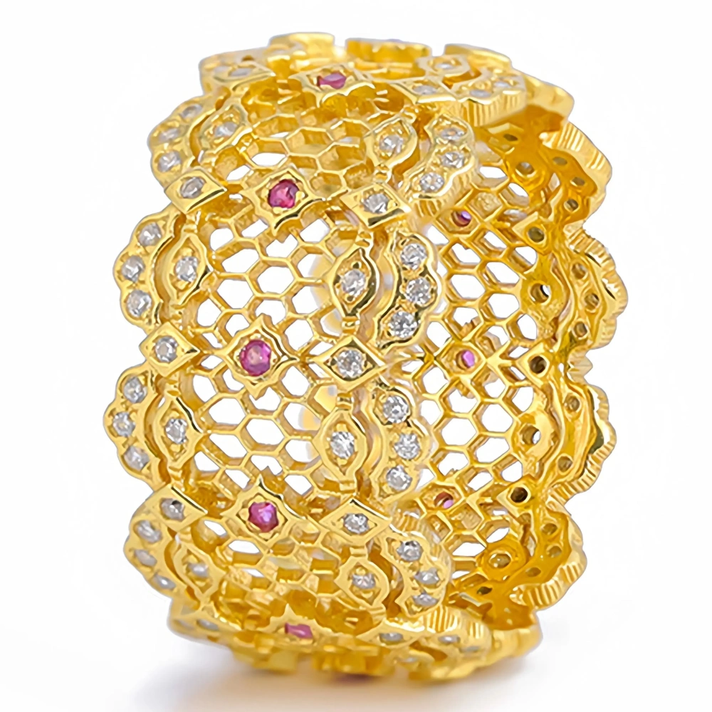 Mushan Luxury Brand High Quality Openwork 925 Sterling Silver Ring Zircon 18K Gold Plated Party Ring Jewelry