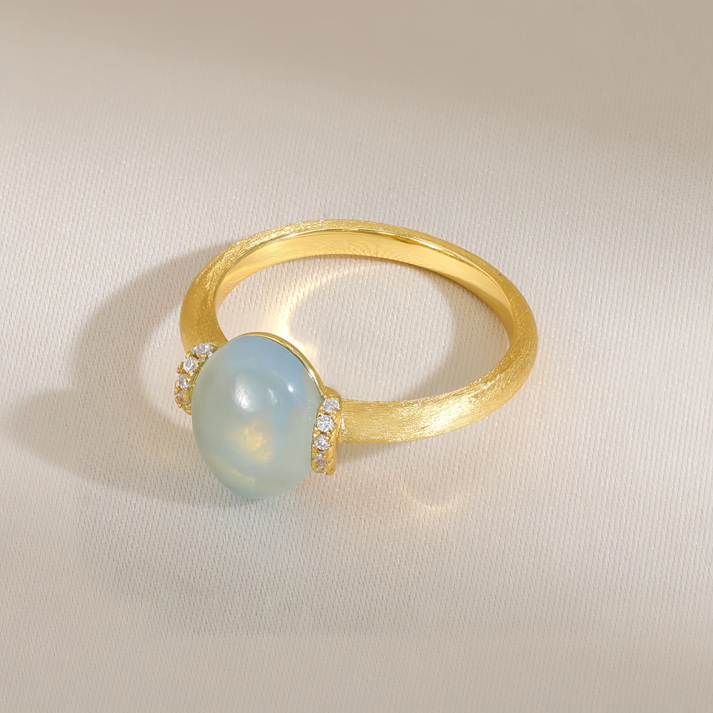Mushan Luxury Brand 18K Gold Plated Brushed Gold Gemstones Ring Cat Eye Stone Zircon 925 Sterling Silver Rings Fine Jewelry