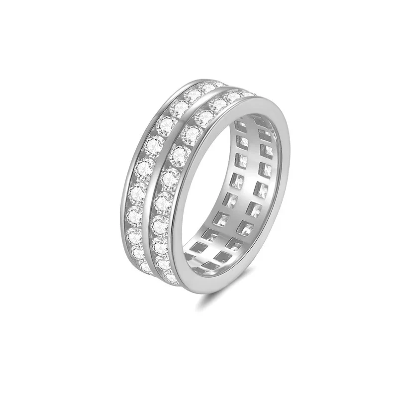 Veeie Veein Luxury Brand Best-Selling S925 Sterling Silver Ring Niche Double-Row Moissanite Ring For Women'S Jewelry