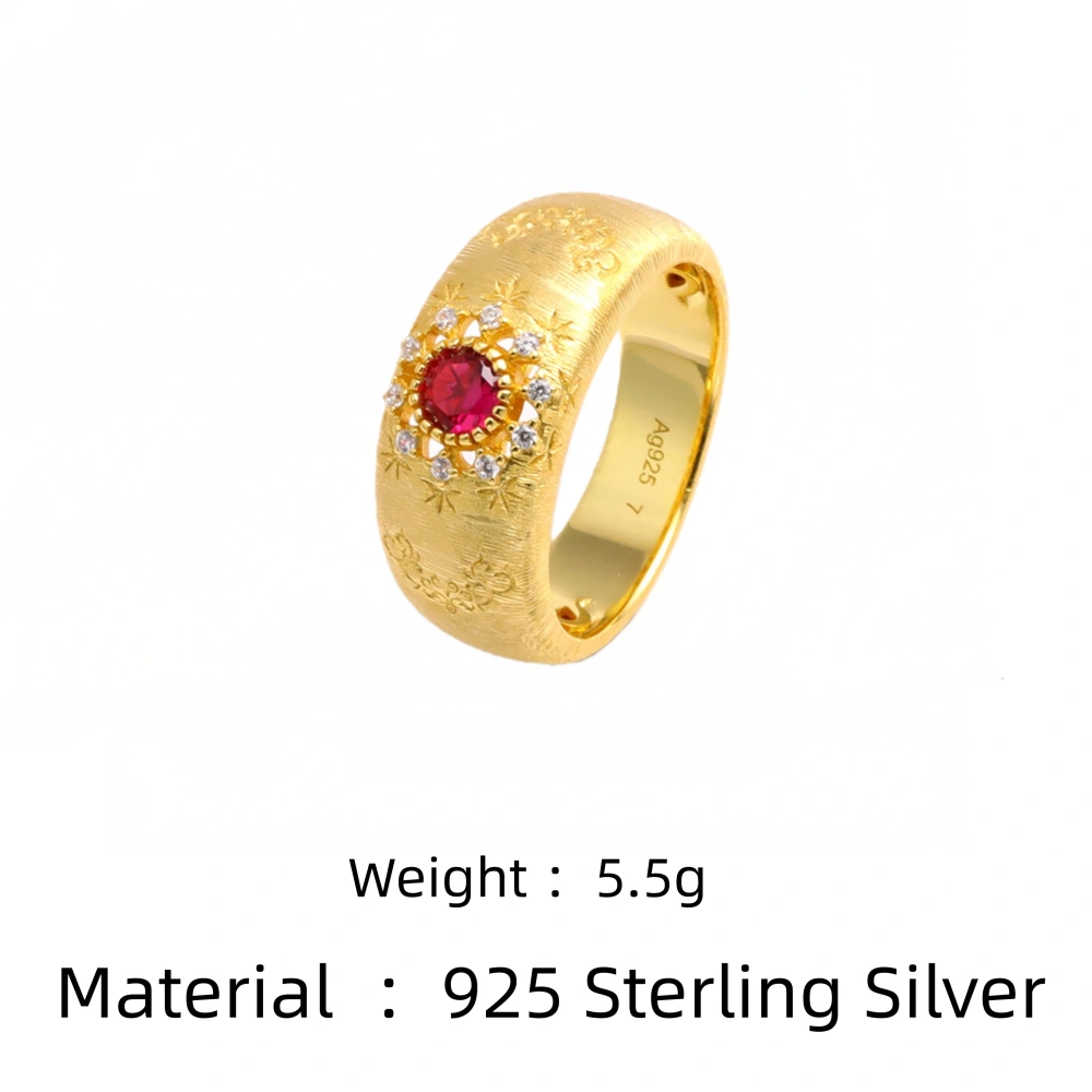 Mushan Luxury Brand Drawing Process Gemstone Ring Starry Flower 18K Gold Plated 925 Sterling Silver Rings Fine Jewelry