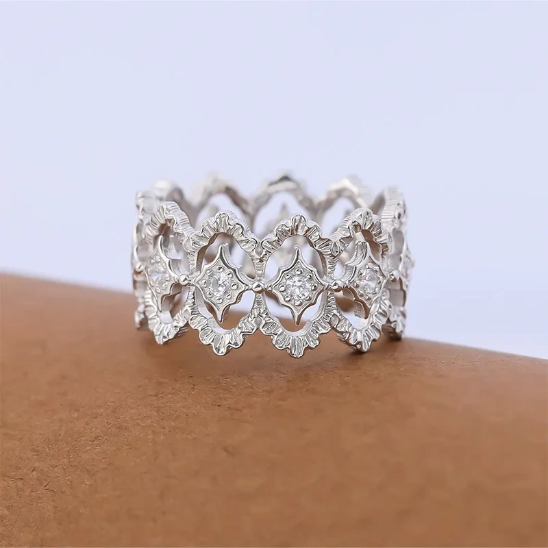 Mushan Luxury Brand New Exquisite Full-Diamond Lace Ring With Hollowed-Out Pure Silver Plating 18k For Both Men And Women