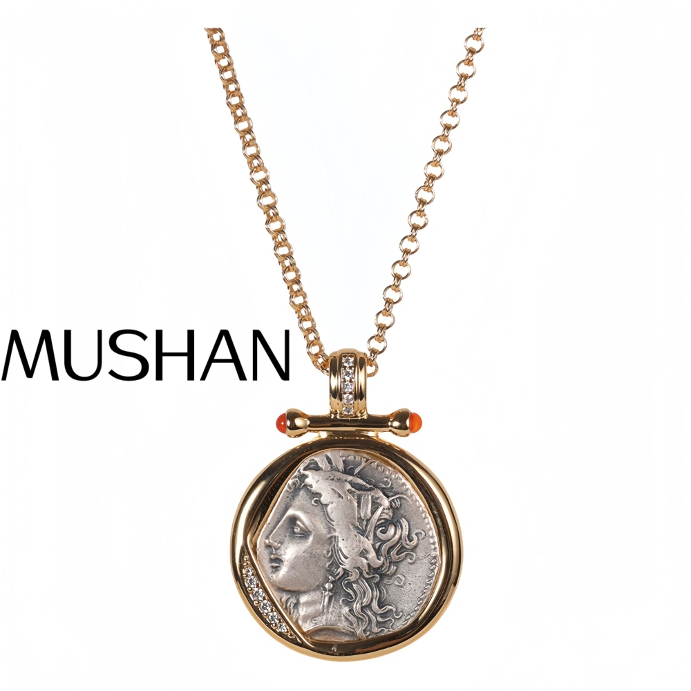 Mushan Luxury Brand S925 Sterling Silver Roman And Ancient Greek Vintage Demeter Ancient Coin Necklace  Retro Jewelry
