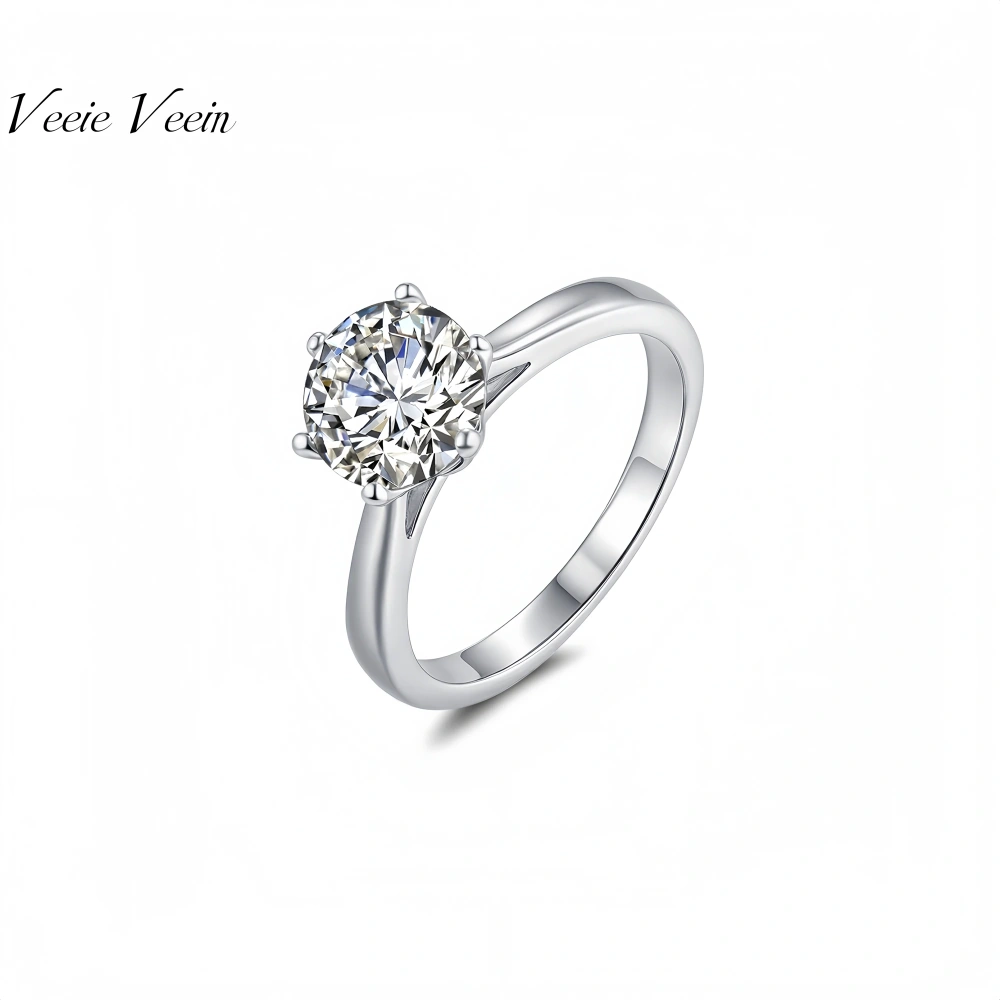 Veeie Veein Luxury Brand High Quality 1-2-3 Carat Claw Inlay Moissanite GRA Certificate Ring S925 Sterling Silver Jewelry