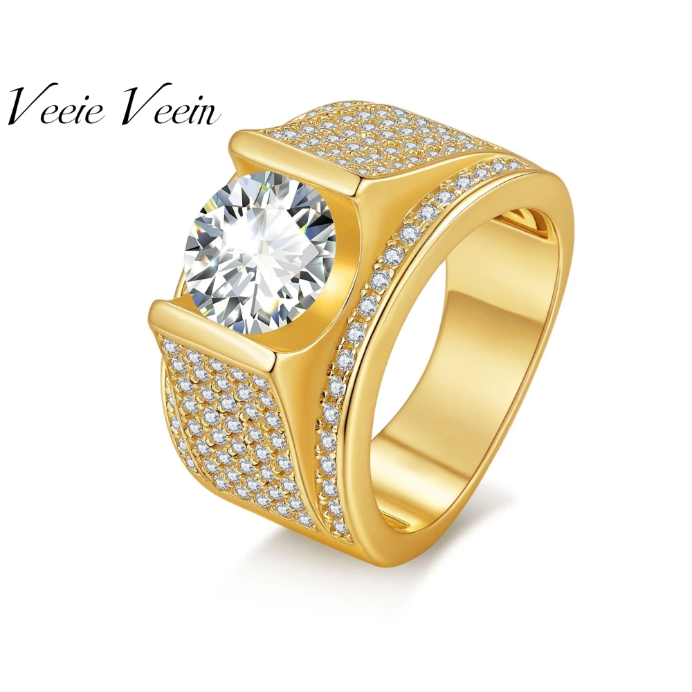 Veeie Veein Luxury Brand S925 Sterling Silver Ring GRA Certificate Rare 3-Carat Moissanite Wide Version With  Men Jewelry