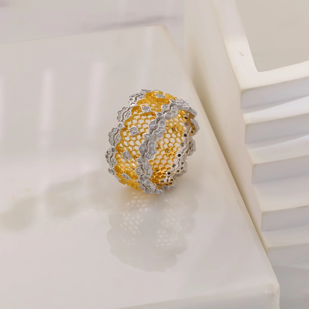 Mushan Luxury Brand High Quality Openwork 925 Sterling Silver Ring Zircon 18K Gold Plated Party Ring Jewelry