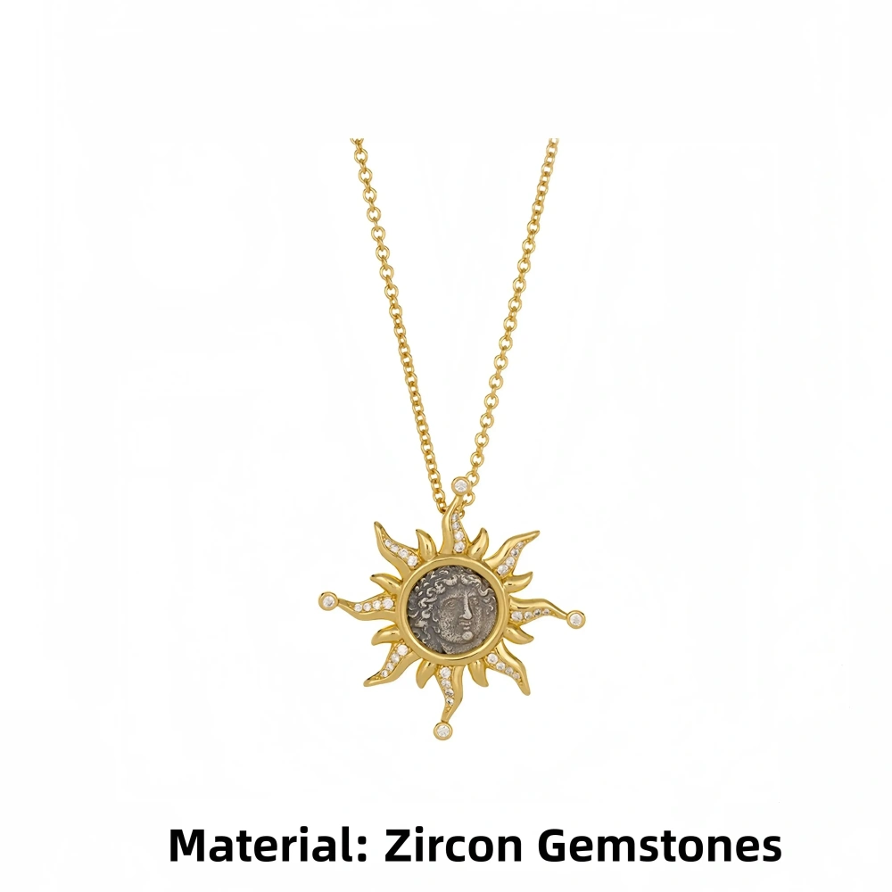 Mushan Luxury Brand Roseone Sun God Ancient Coin Necklace  Human Collarbone Chain  Fashionable For Both Men And Women Jewelry