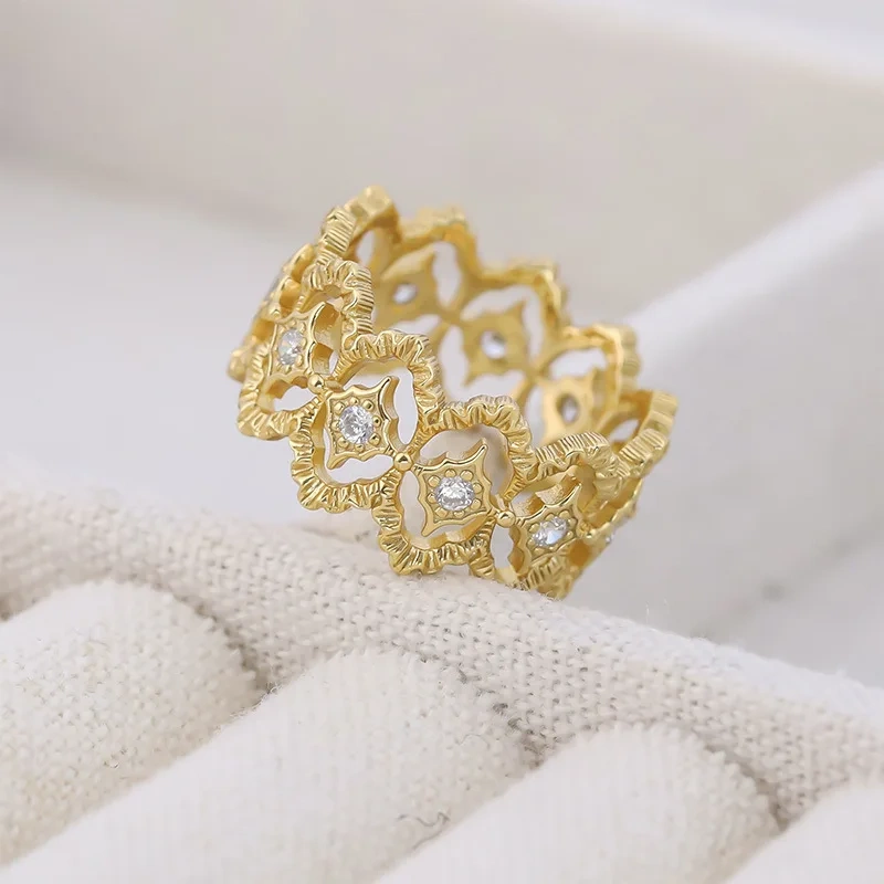 Mushan Luxury Brand New Exquisite Full-Diamond Lace Ring With Hollowed-Out Pure Silver Plating 18k For Both Men And Women