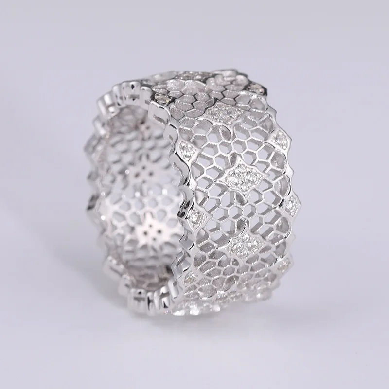 Mushan Luxury Brand Heavy Industry Color Separated Lace Ring Women New Retro Pure Silver 925 Plated With Real Gold Jewelry