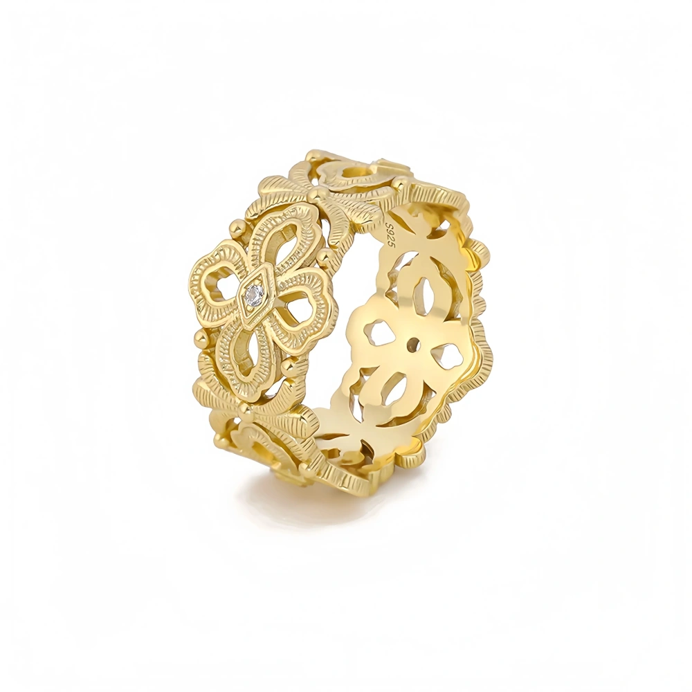 Mushan Luxury Brand Wire Drawn Hollow Pattern Woven Ring 18K Gold Plated 925 Sterling Silver Rings Fine Jewelry