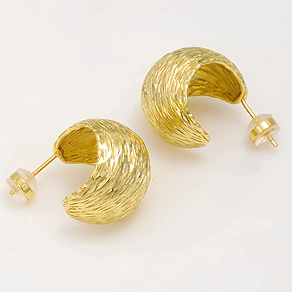 MuShan Luxury Brand Brushed Gold Semi Circular C Chaped Earrings 18K Gold Plated 925 Sterling Silver Stud Earrings Jewelry