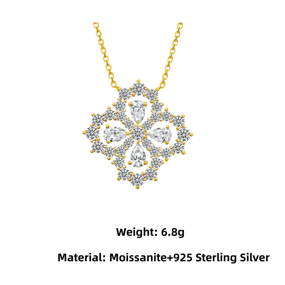 Veeie Veein Luxury Brand S925 Sterling Silver Four-Leaf Clover Necklace With Moissanite And Flower Accessories Jewelry