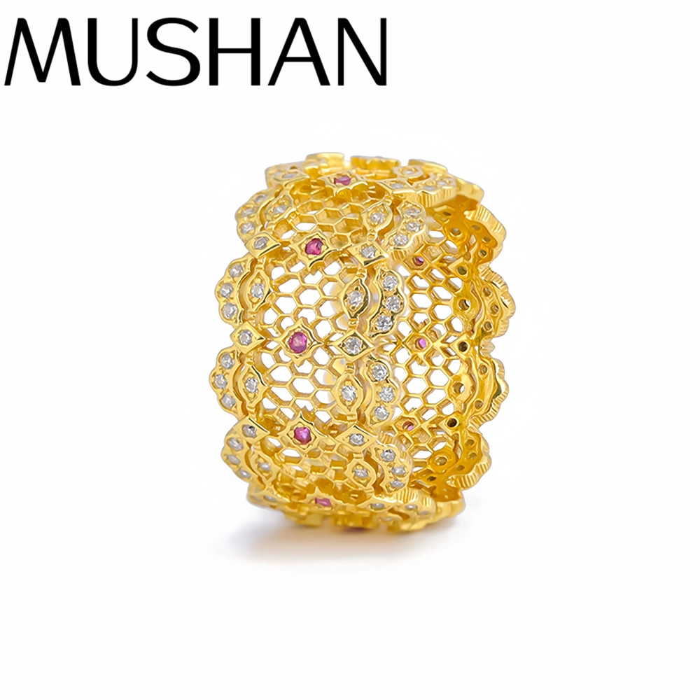 Mushan Luxury Brand High Quality Openwork 925 Sterling Silver Ring Zircon 18K Gold Plated Party Ring Jewelry